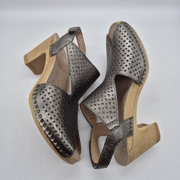 Dansko Teagan Laser Cut Leather Heeled Sandals Women's Size 40 Gray Metallic 384 - Picture 6 of 10